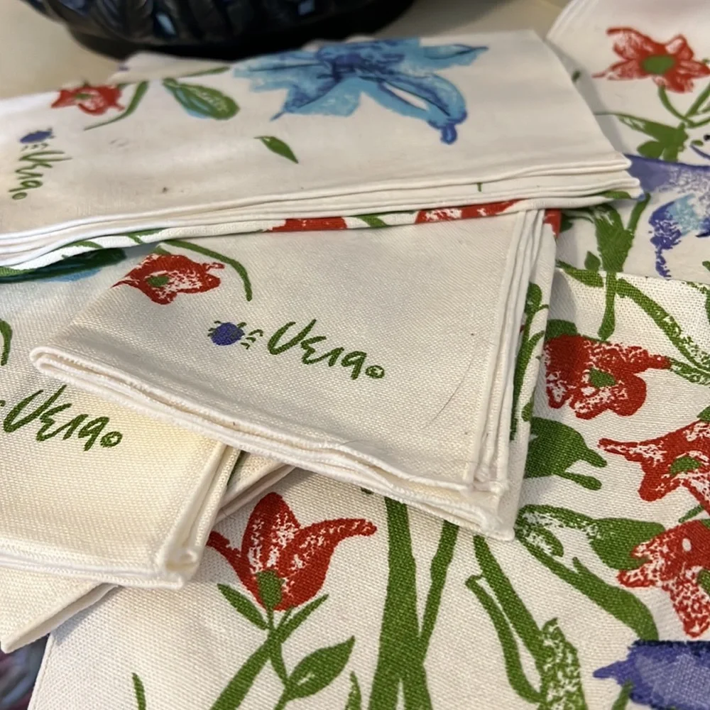 Vintage Vera Neumann set of 5 napkins purple blue iris 16” square